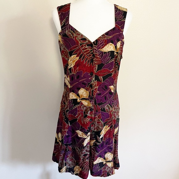 Vintage Pants - Vintage Button Down Lace Back Tropical Romper Sz L